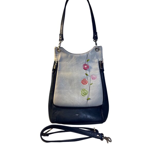 Espe Convertible Crossbody Backpack Purse Vegan Leather Floral Embroidered Zip - Picture 1 of 16